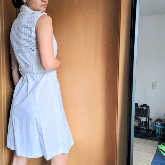 Calvin Klein White Sleeveless Belted Button Front Shirt Dress Size 4 - Picture 3 of 11